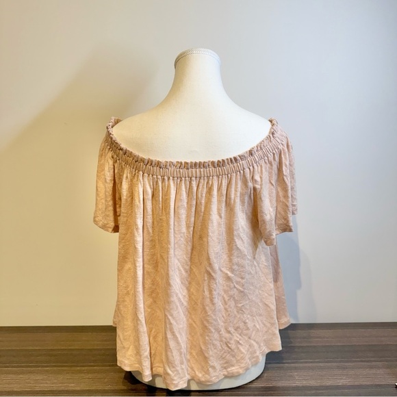 Wilfred Aritzia | women's medium Blush Off-Shoulder pink 100% linen top ruffles - Picture 4 of 7